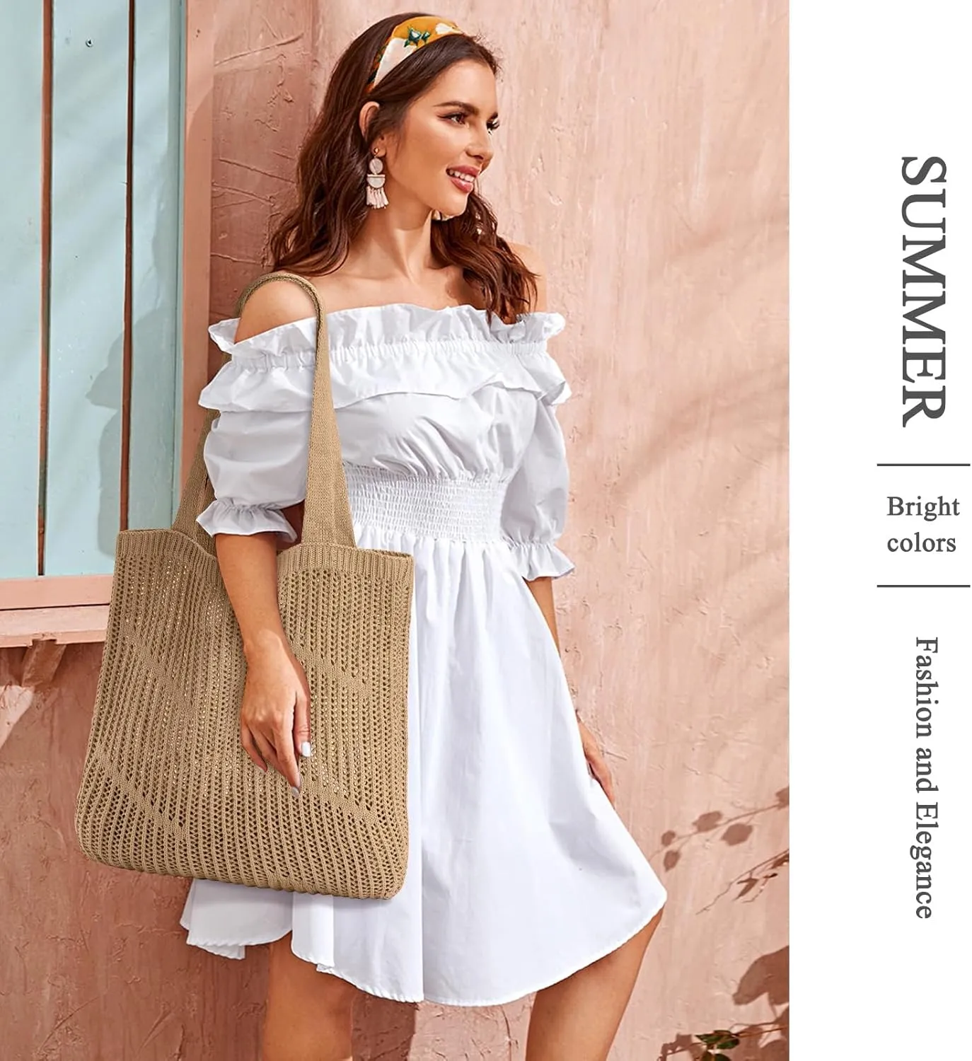 KPX Crochet Tote, Beach Mesh Knitted Shoulder Bag - Large Aesthetic Hobo Bag for Women - Summer