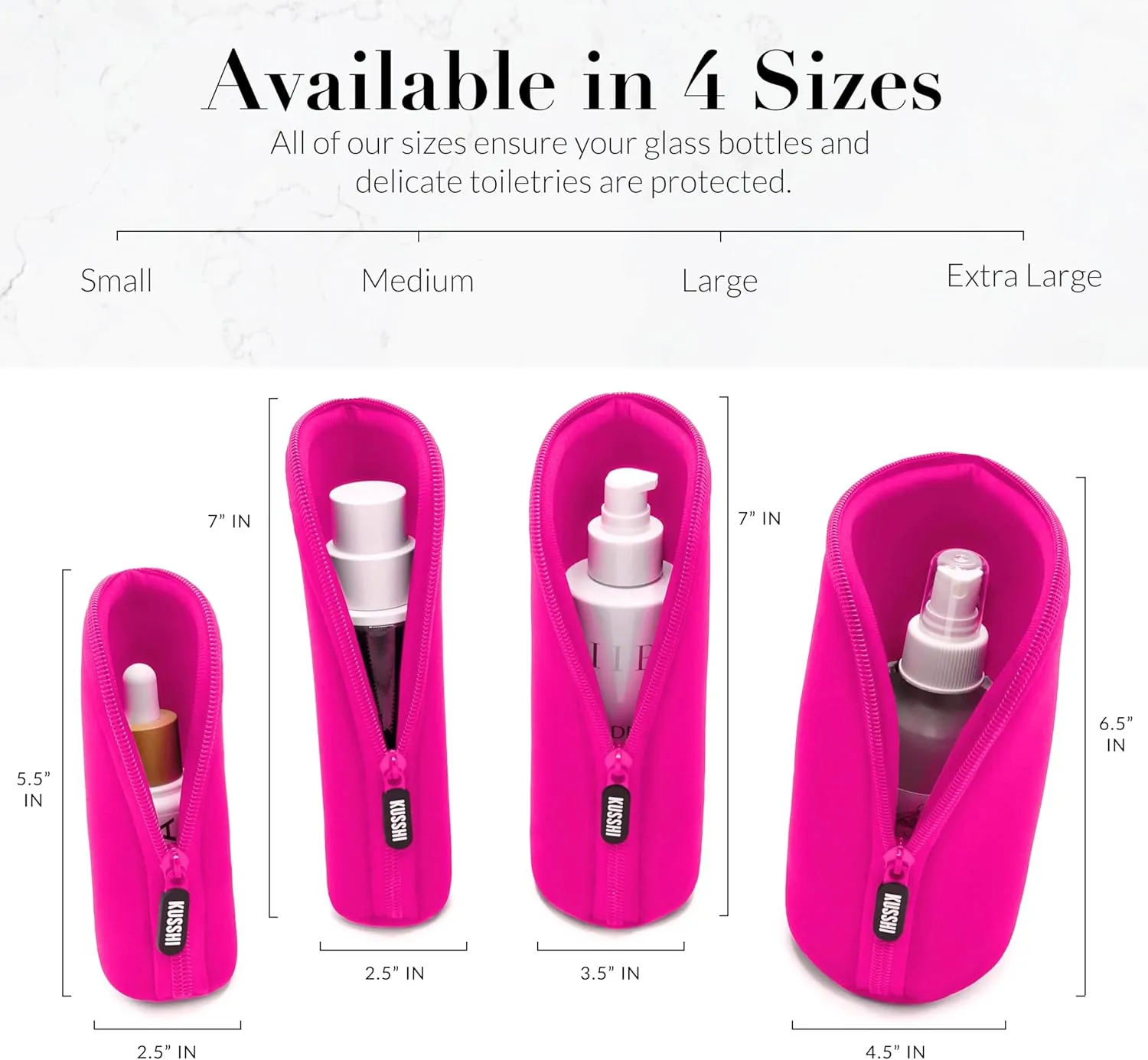 KUSSHI Neoprene Mini Makeup Pouch for Purse and Travel - Small Travel Pouch for Delicate Bottles and Beauty Items - For Foundations, Serums, Perfumes and More - Small Purse Pouch (Size S, Pink)