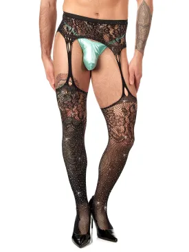 Lace Top Rhinestone Garter Pantyhose