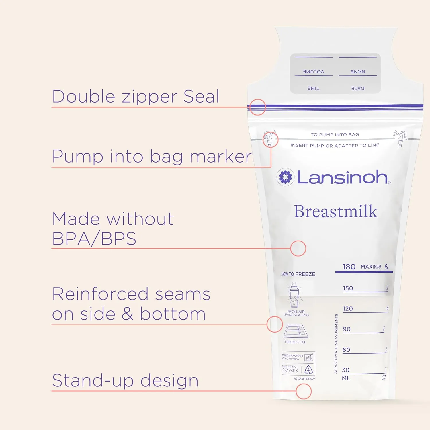 Lansinoh Breastmilk Storage Bags, 100 Count, Baby Essentials, Fast Freeze & Thaw Breast Milk Bags for Baby Bottle Feeding, Superior Strength & Stretch, 6 Ounce