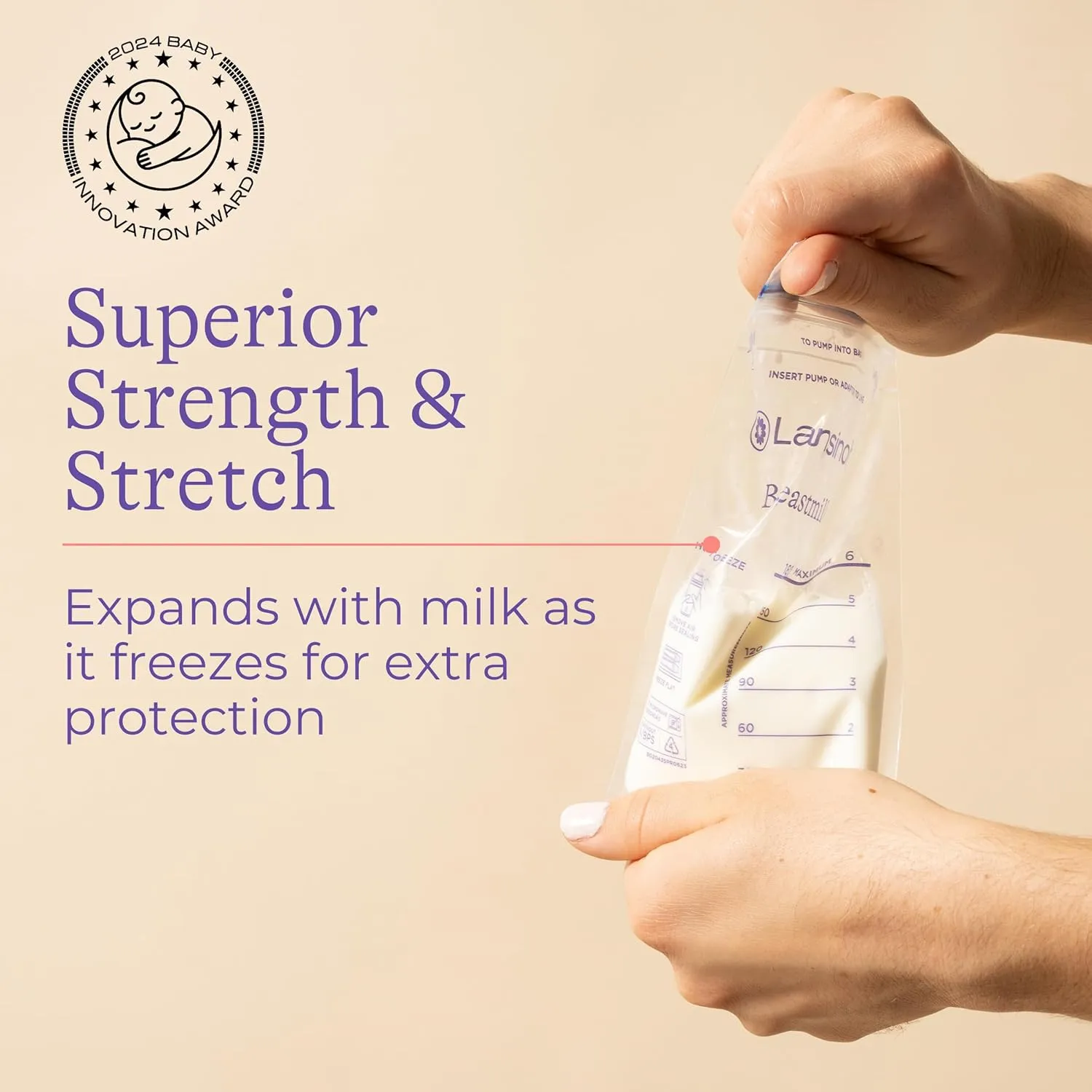 Lansinoh Breastmilk Storage Bags, 100 Count, Baby Essentials, Fast Freeze & Thaw Breast Milk Bags for Baby Bottle Feeding, Superior Strength & Stretch, 6 Ounce