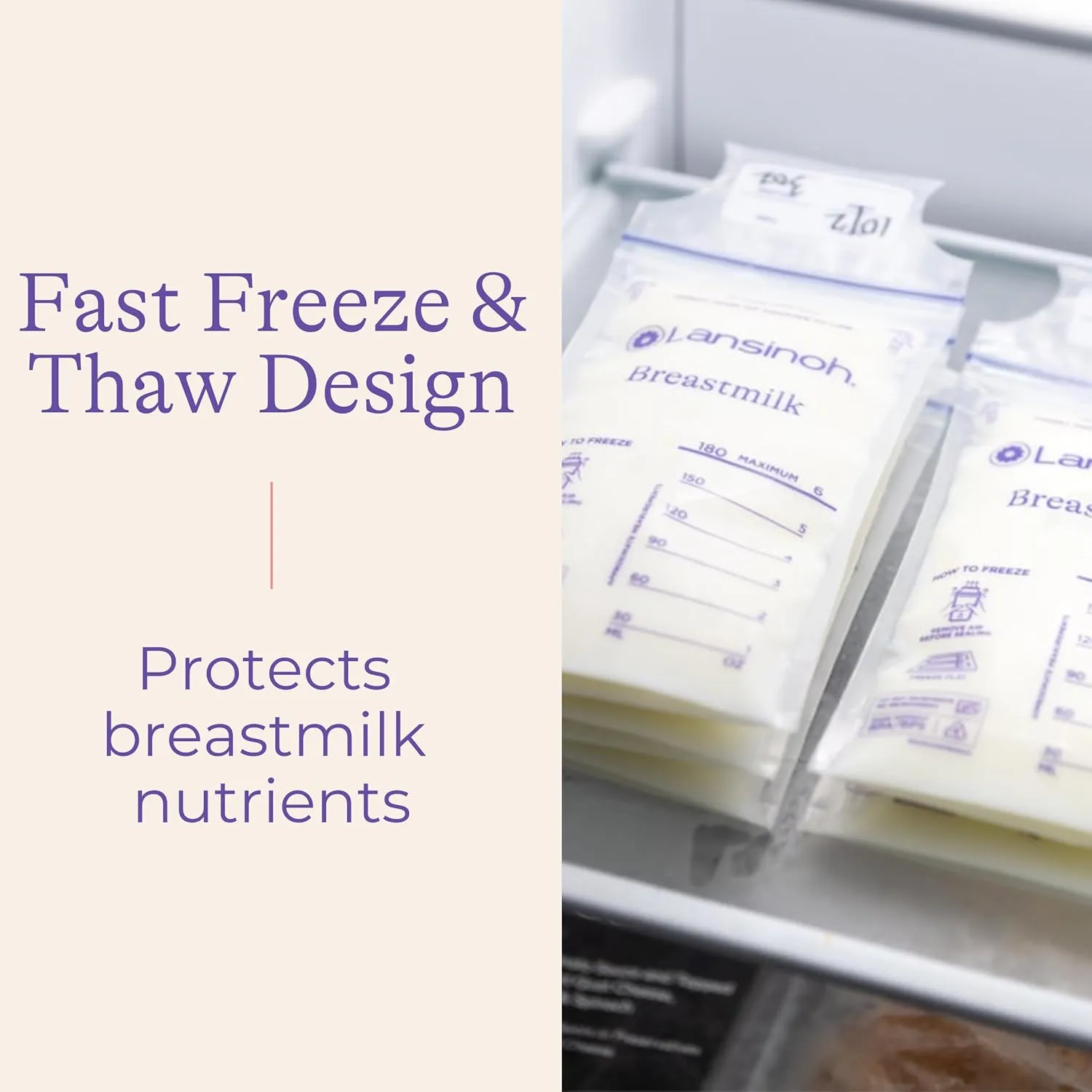 Lansinoh Breastmilk Storage Bags, 100 Count, Baby Essentials, Fast Freeze & Thaw Breast Milk Bags for Baby Bottle Feeding, Superior Strength & Stretch, 6 Ounce
