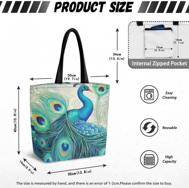 Large Canvas Tote Bag Animal Texture Hobo Purse, Zebra Stripes Reusable Grocery Bag for Shopping, Gym, Travel