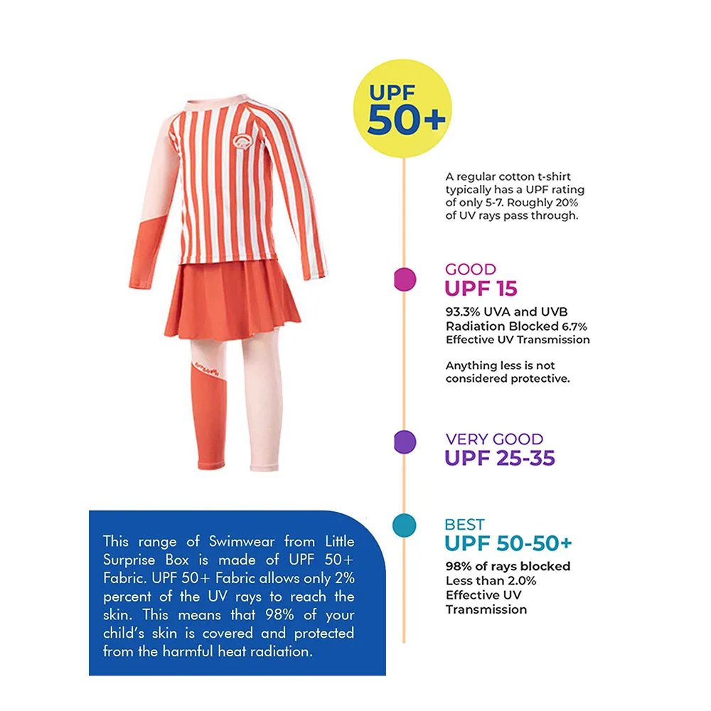 Little Surprise Box Coral Stripes 2pcs Full Length Swimsuit for Girls with UPF 50 