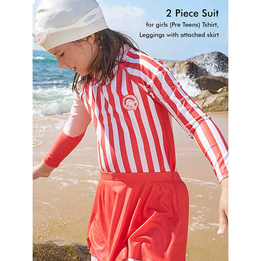 Little Surprise Box Coral Stripes 2pcs Full Length Swimsuit for Girls with UPF 50 
