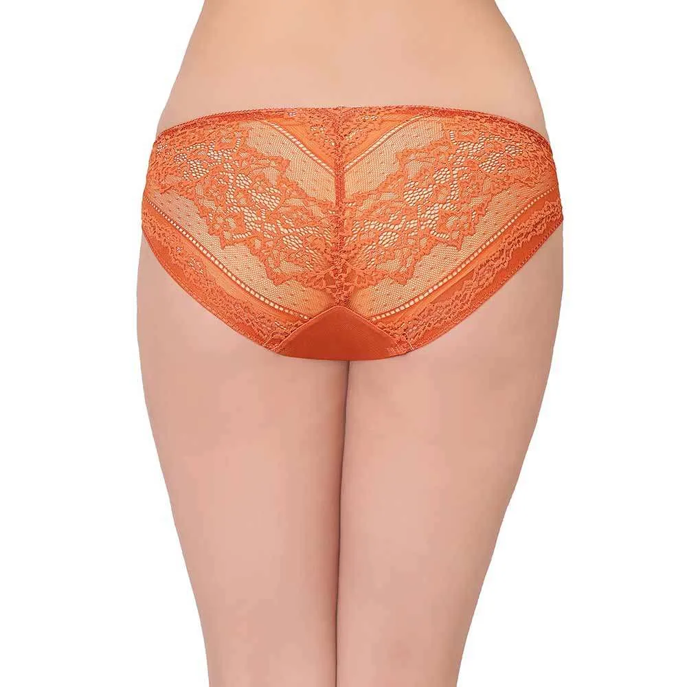 Lucy Low Waist Medium Coverage Bridal Wear Lace Bikini Panty - Rust