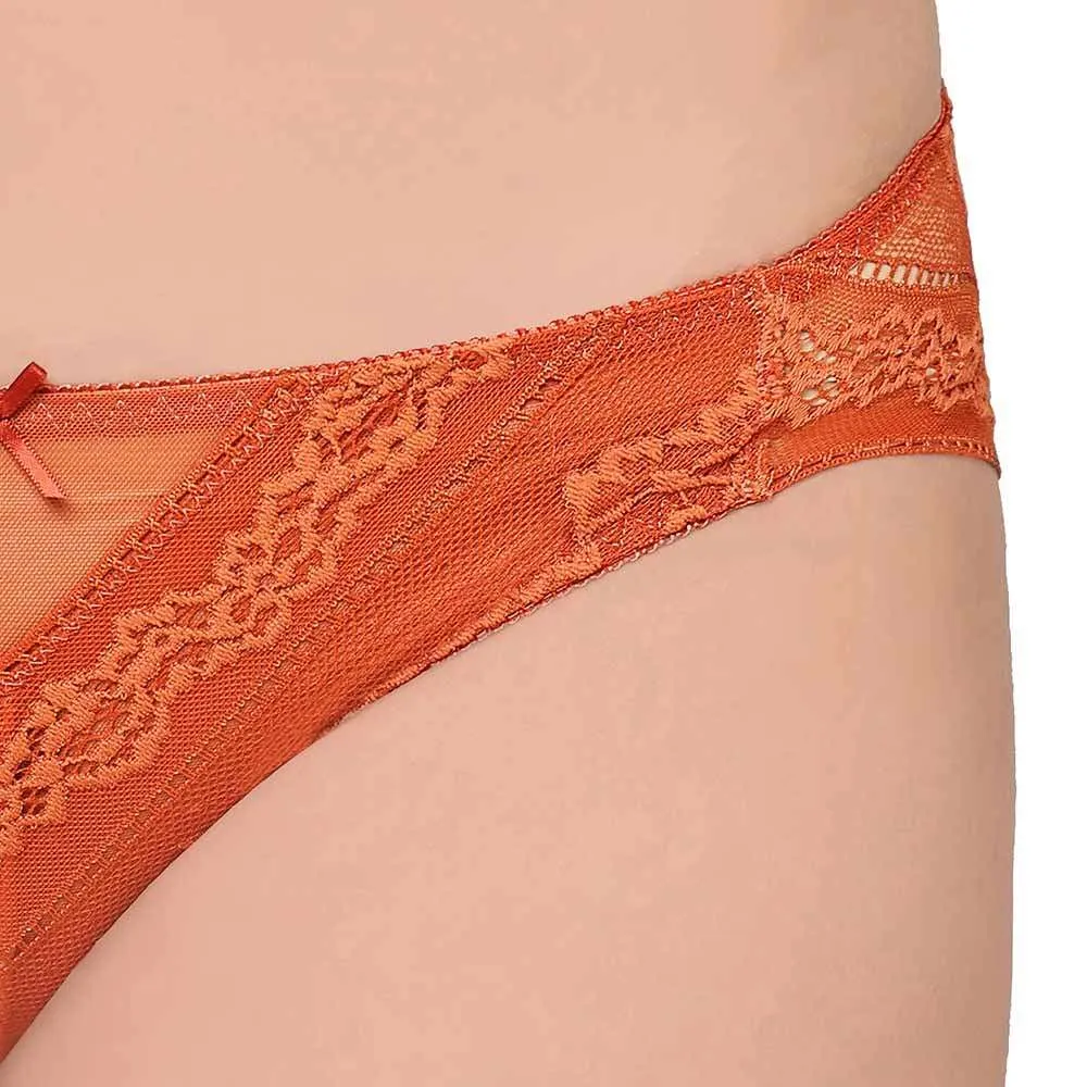 Lucy Low Waist Medium Coverage Bridal Wear Lace Bikini Panty - Rust