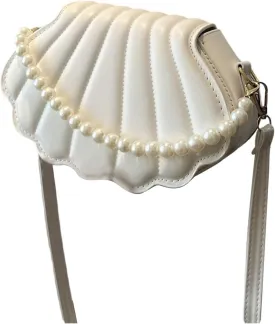 MakeMeChic Women's Seashell Shape Pearl Croccbody Handbag Leather Flap Adjustable Strap Shoulder Bag