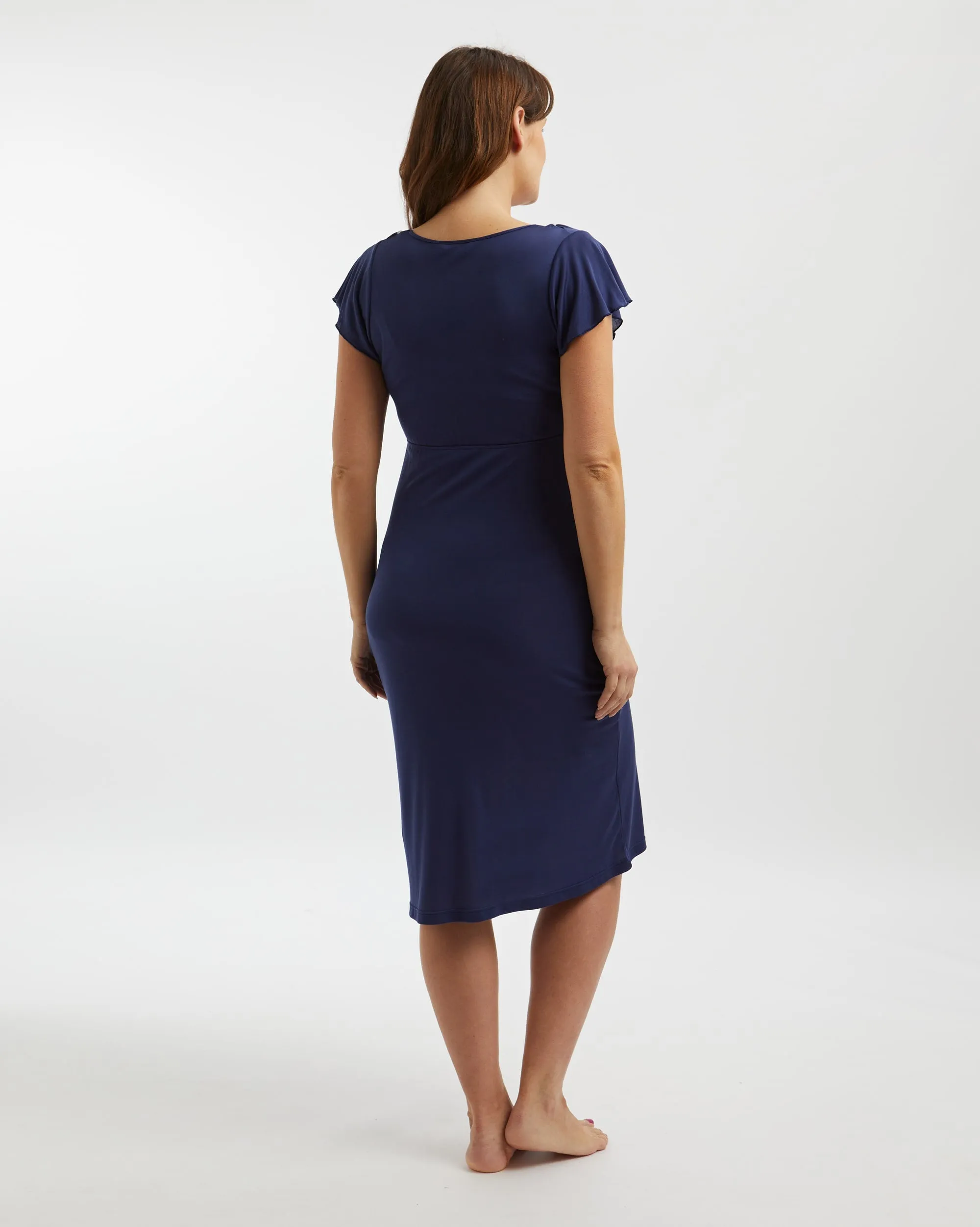 Maternity & Nursing Short Sleeve Lyocell Nightdress - Navy