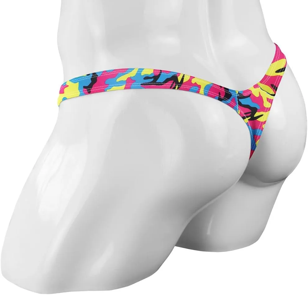 Men's Colorful G-String Thongs Colorful Printing Swimming T-Shaped Panties