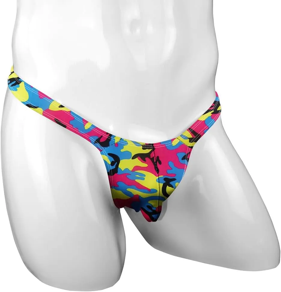Men's Colorful G-String Thongs Colorful Printing Swimming T-Shaped Panties