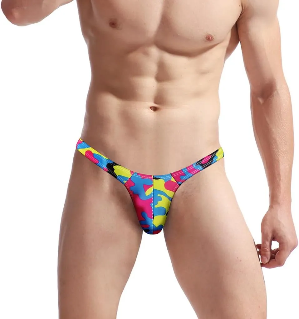 Men's Colorful G-String Thongs Colorful Printing Swimming T-Shaped Panties