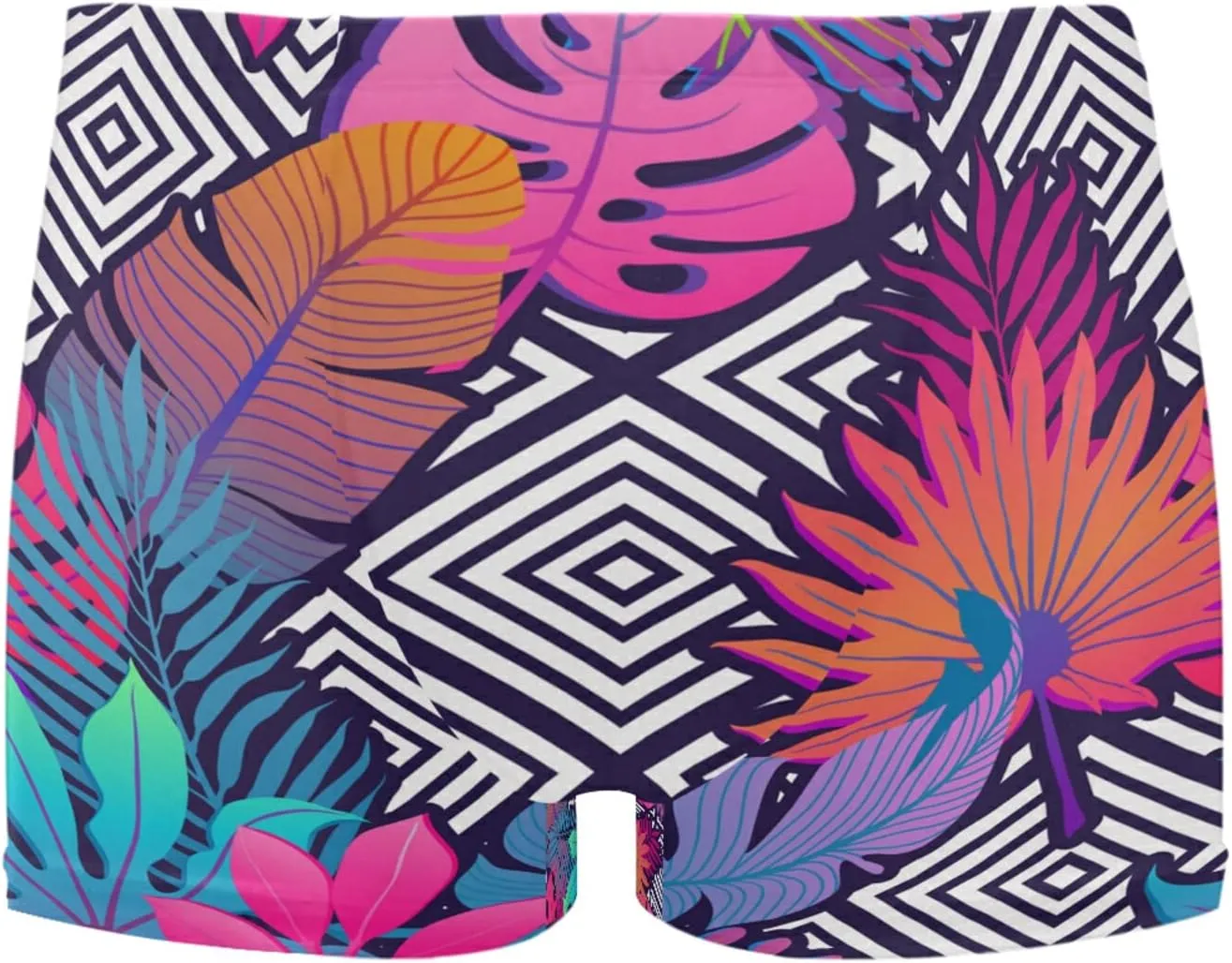 Mens Swimming Boxer Briefs Grid Tropical Flowers Hibiscus Quick Dry Athletic Swimsuit S