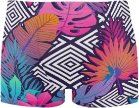 Mens Swimming Boxer Briefs Grid Tropical Flowers Hibiscus Quick Dry Athletic Swimsuit S