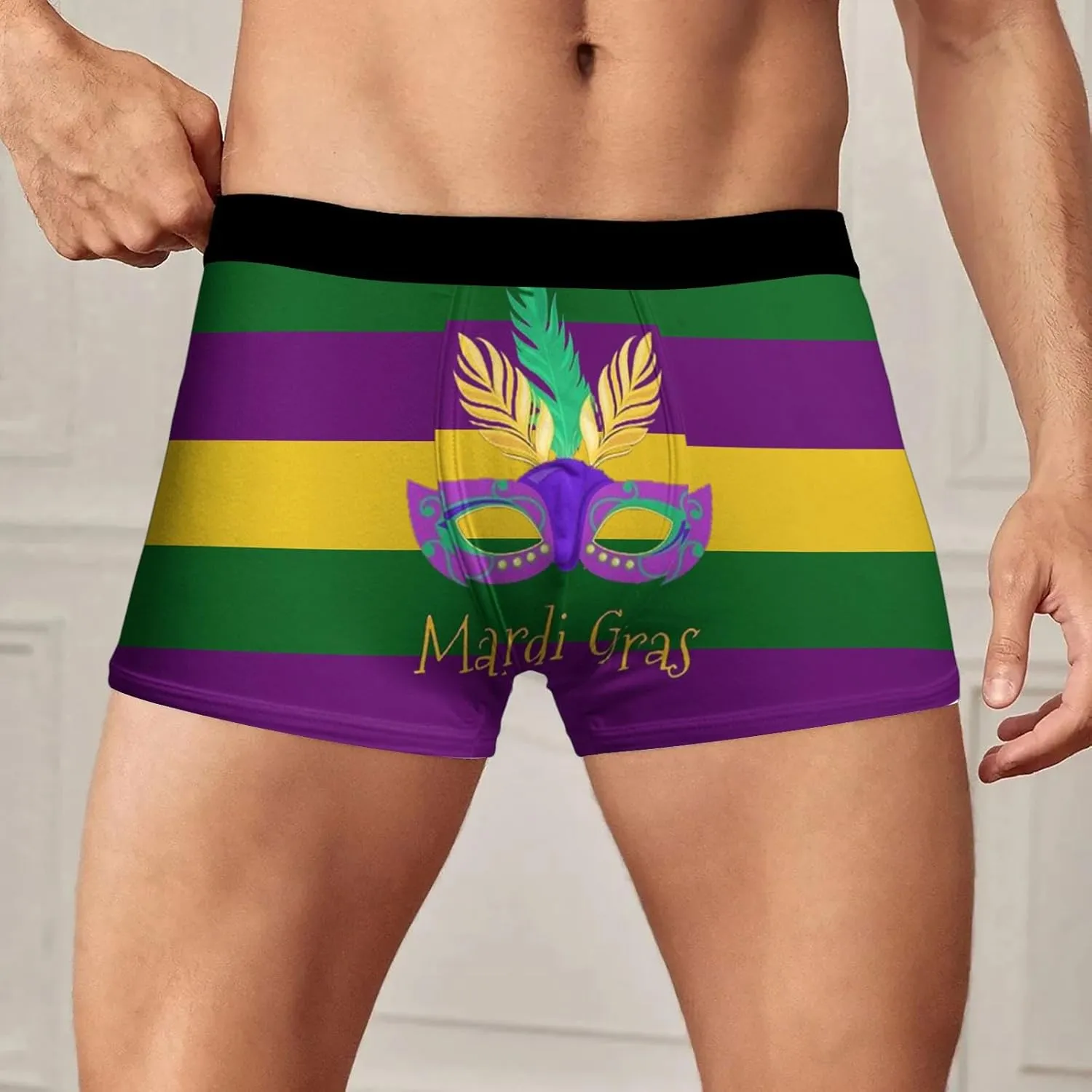 Men's Underwear Grid Fancy Mask Printed Boxer Briefs Comfortable Gym Stretchy Shorts Gifts Gifts for Men
