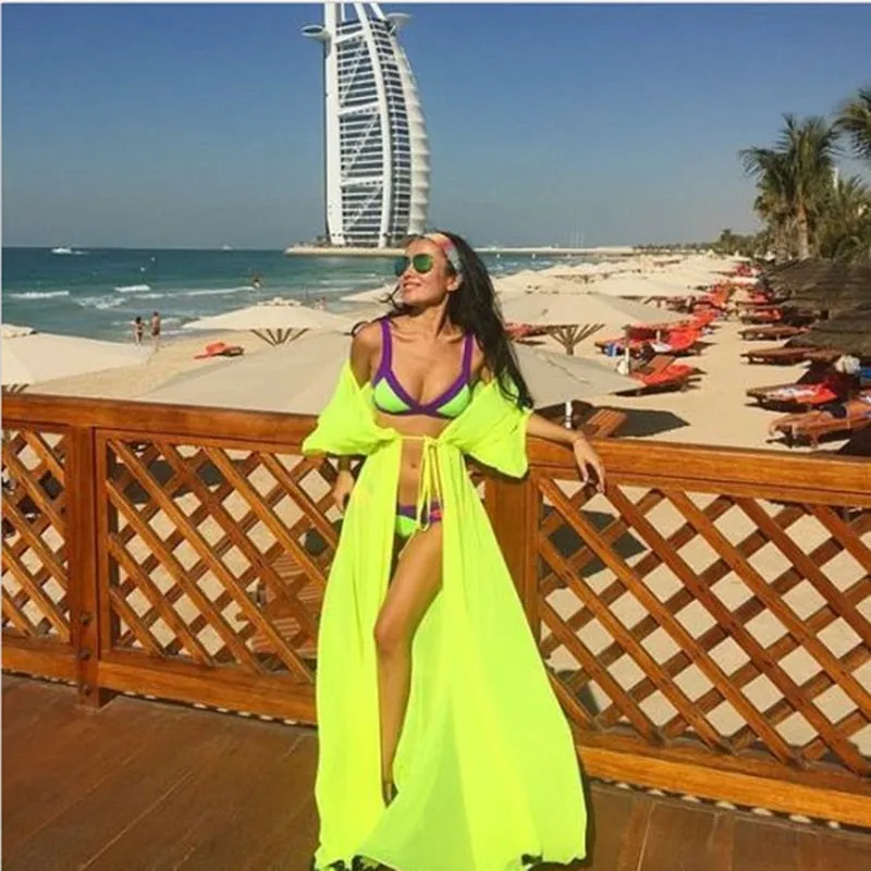 One Size Beach Cover up Candy Color Kaftan Dress