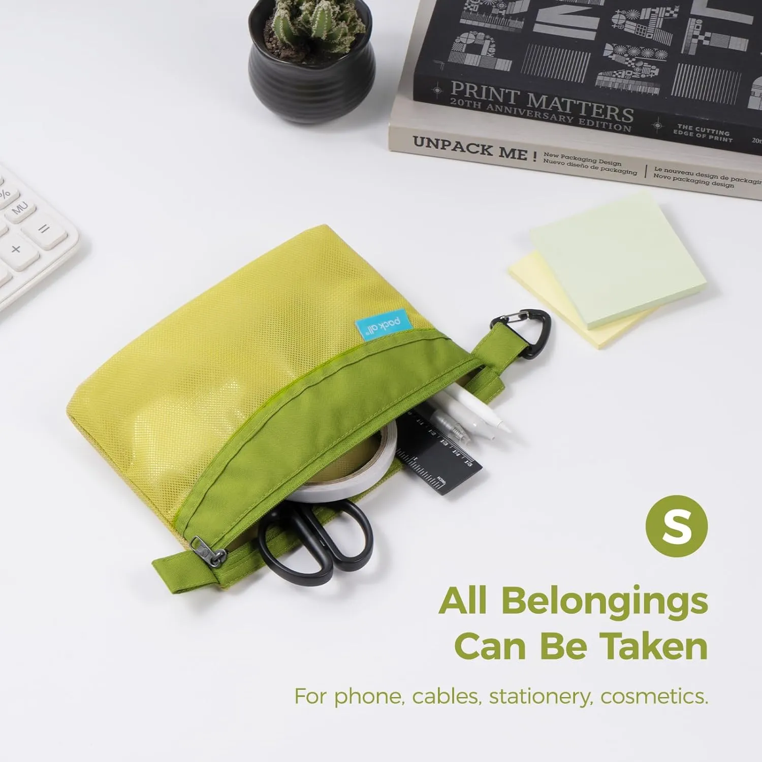 pack all 3 Pcs Water-resistant Material Zipper Pouch Set, Mesh Zipper Bags for Storage, Travel, Office (Green)