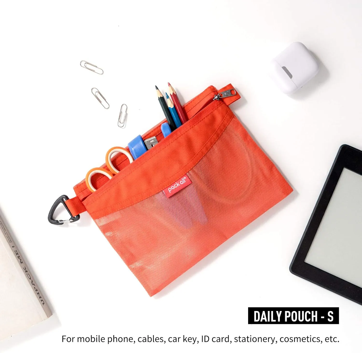pack all Water-resistant Material Zipper Pouch, Mesh Zipper Bags for Storage, Travel, Office (Orange, Small)