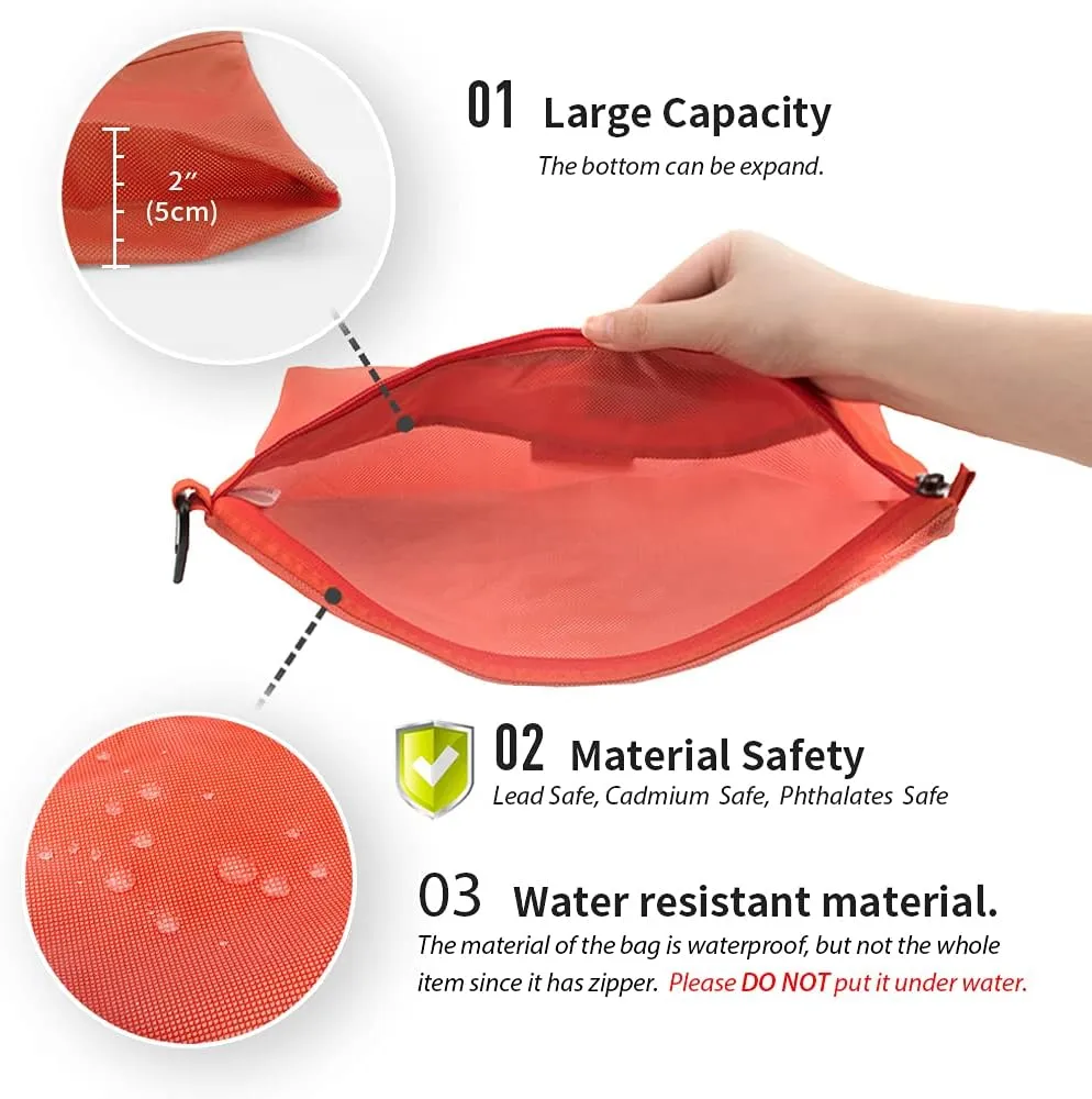 pack all Water-resistant Material Zipper Pouch, Mesh Zipper Bags for Storage, Travel, Office (Orange, Small)