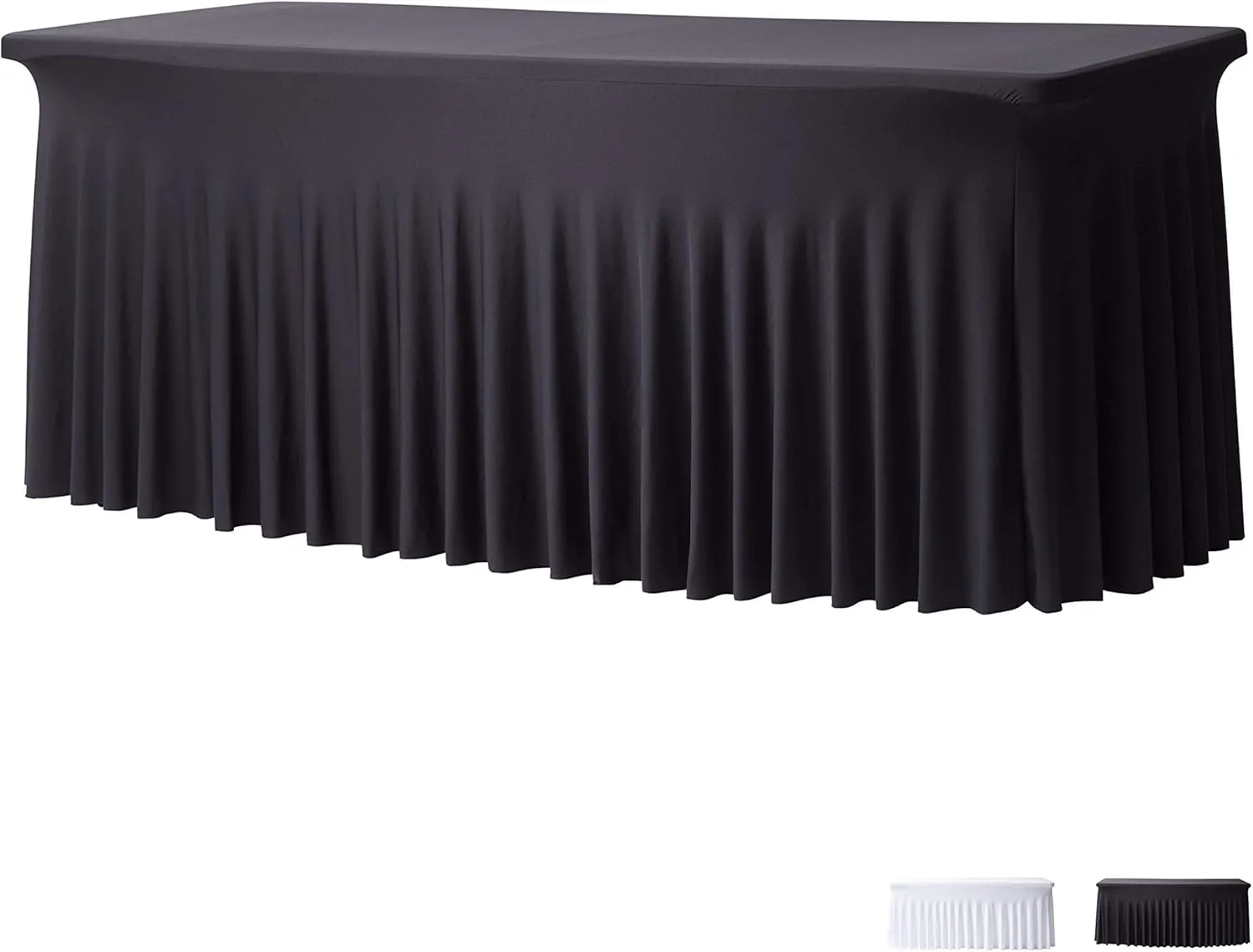 Perfect Memories Premium 6ft Spandex Fitted Tablecloth Table Skirt (Black) - One-Piece, Wrinkle-Resistant Ruffles Installs in Seconds | Weddings, Banquets, Baby Showers, Parties, Events