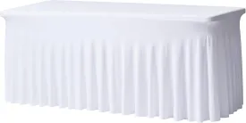 Perfect Memories Premium 6ft Spandex Fitted Tablecloth Table Skirt - One-Piece, Wrinkle-Resistant Ruffles Installs in Seconds | Weddings, Banquets, Baby Showers, Parties, Events (White, 4 Pack)