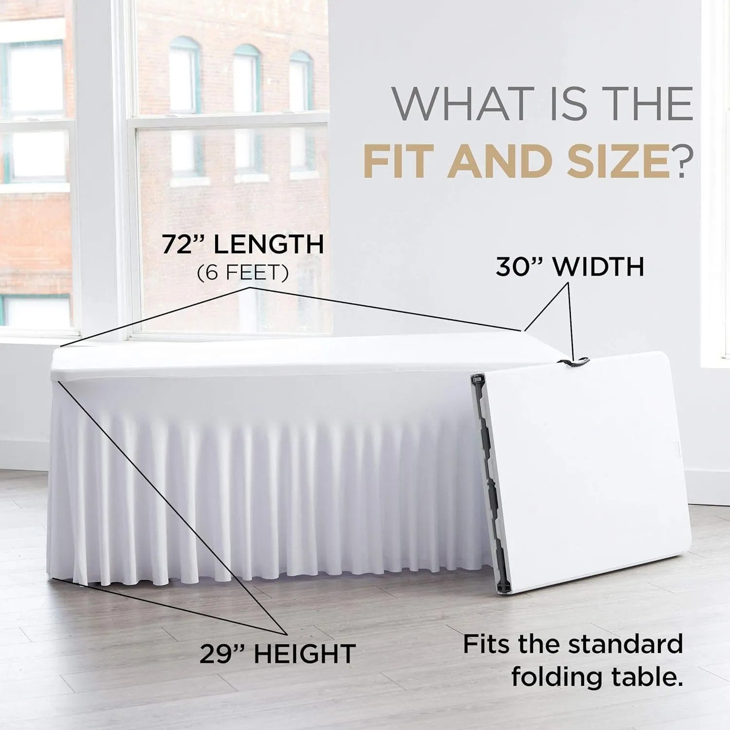 Perfect Memories Premium 6ft Spandex Fitted Tablecloth Table Skirt - One-Piece, Wrinkle-Resistant Ruffles Installs in Seconds | Weddings, Banquets, Baby Showers, Parties, Events (White, 4 Pack)
