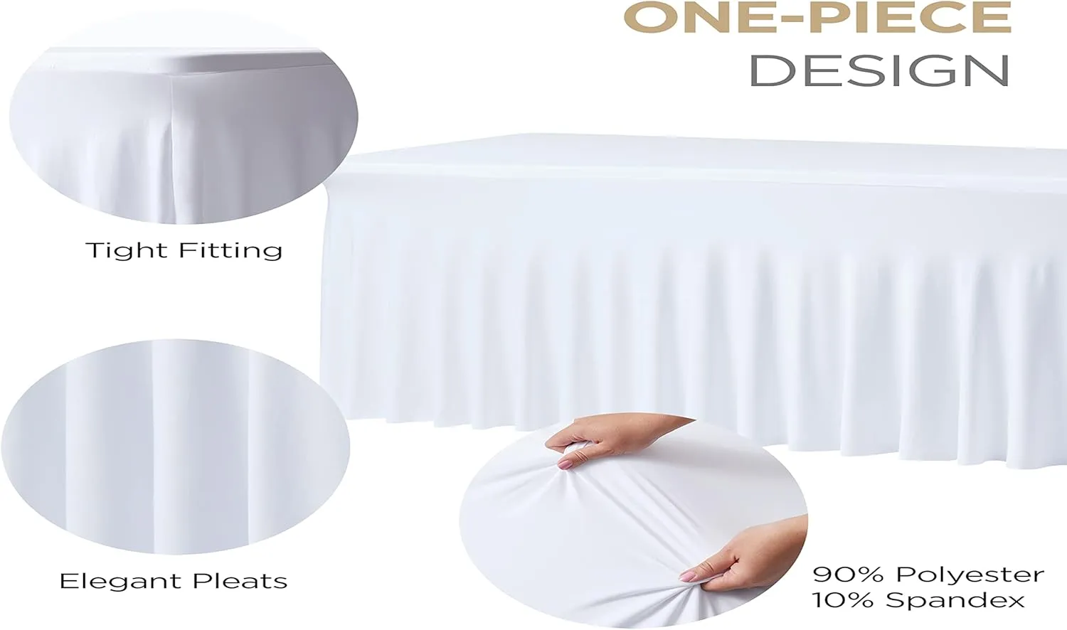 Perfect Memories Premium 6ft Spandex Fitted Tablecloth Table Skirt - One-Piece, Wrinkle-Resistant Ruffles Installs in Seconds | Weddings, Banquets, Baby Showers, Parties, Events (White, 4 Pack)