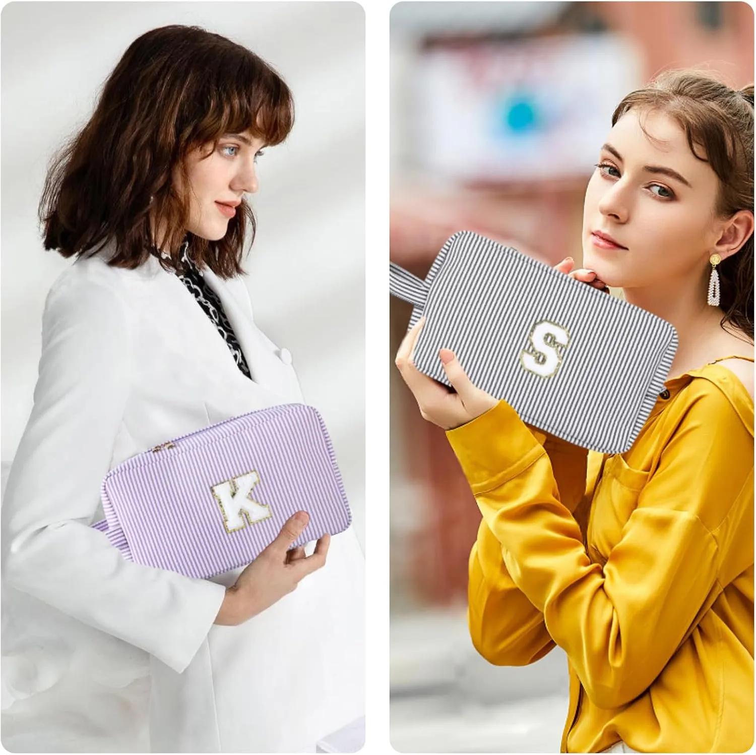 Personalized Initial Makeup Bag A-Z, Travel Toiletry Bag Preppy Make Up Bags Girls Cute Cosmetic Pouch Makeup Organizer Wedding Birthday Mothers Day Gifts for Women (Purple, A)