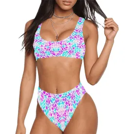 Pink Purple Aqua Spots Sport Top & High-Waisted Bikini up to 5 XL (FWS)