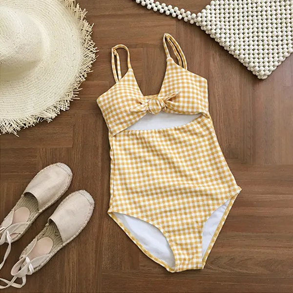 Plaid Swimsuit High Waist Triangle Swimming Suit
