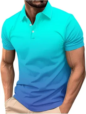 Polo Shirts for Men Short Sleeve Button Down Collar Gradient Tees Dressy Casual Business Work Tshirt Summer Golf Tops