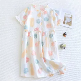 Printed Cotton Gauze Short Sleeve Nightgown