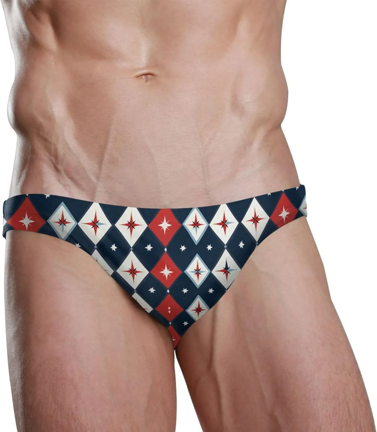 Red Blue Diamond Grid Swim Briefs for Men Swimsuit Bikini Swimwear S B0404777