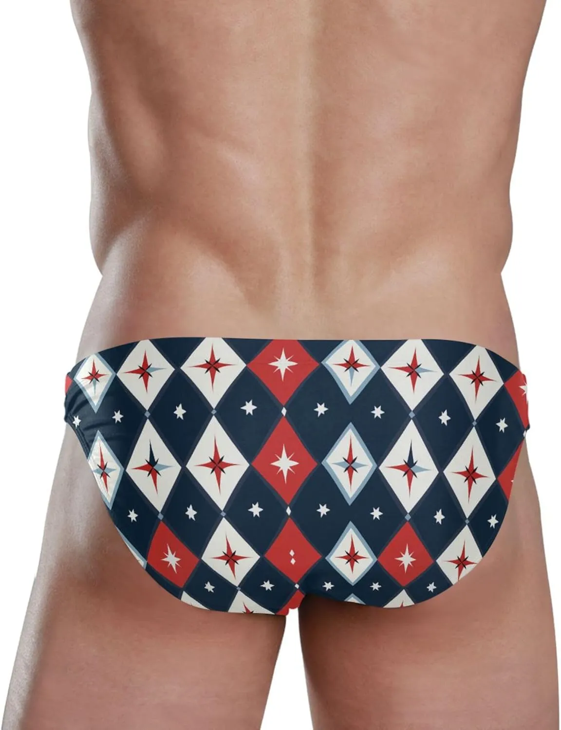 Red Blue Diamond Grid Swim Briefs for Men Swimsuit Bikini Swimwear S B0404777