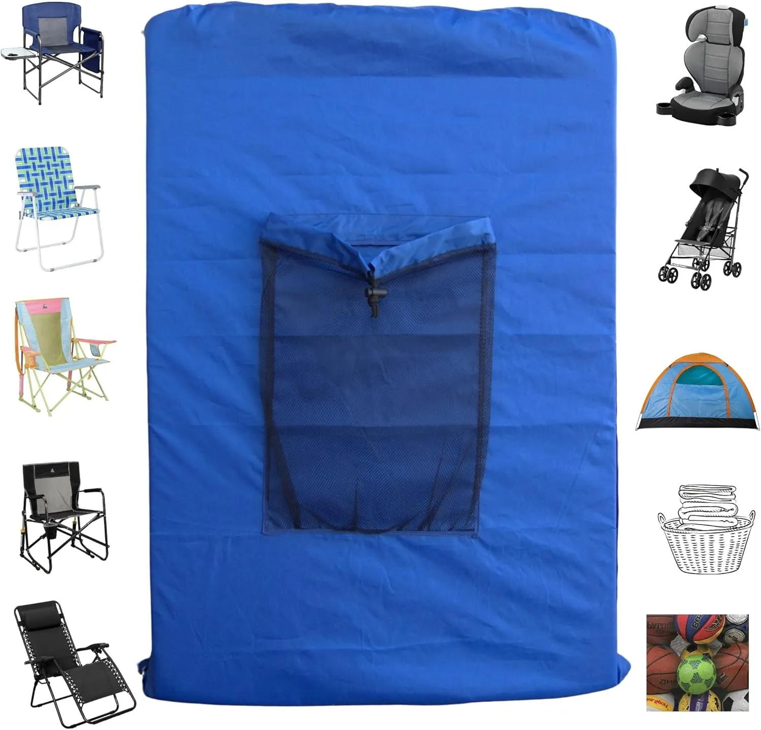 ROYAL BLUE (Large 36"x24"x6") Beach Chair Bag, Laundry Bag. For Lawn Chair, Recliner, Director Chair, Camping Chair, Booster Seat. 420D Polyester Backpack w/Adjustable Straps & Mesh Pocket