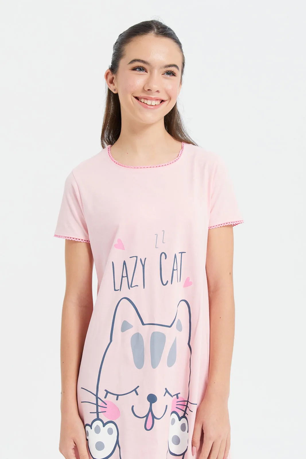 Senior Girls Pink Cat Nightdress