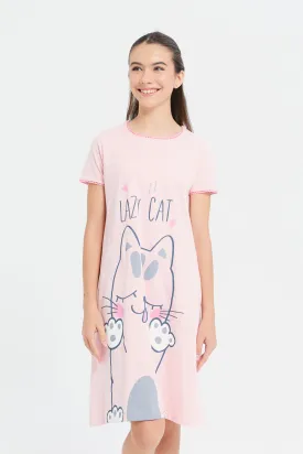 Senior Girls Pink Cat Nightdress