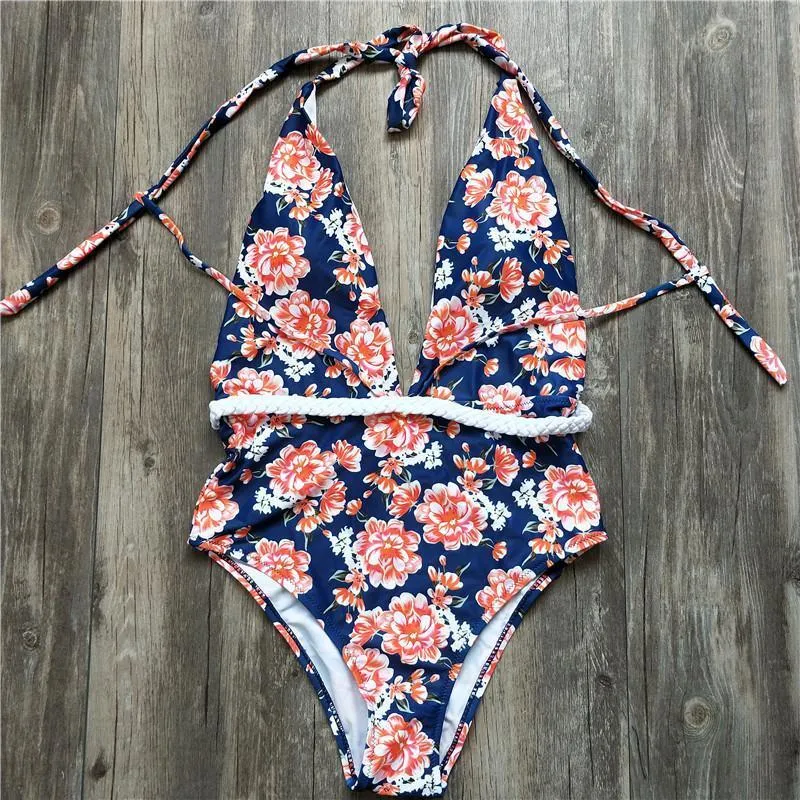 Sexy V-Neck High Waist Floral Printed Swimsuit