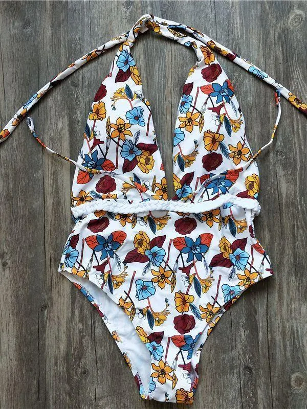 Sexy V-Neck High Waist Floral Printed Swimsuit