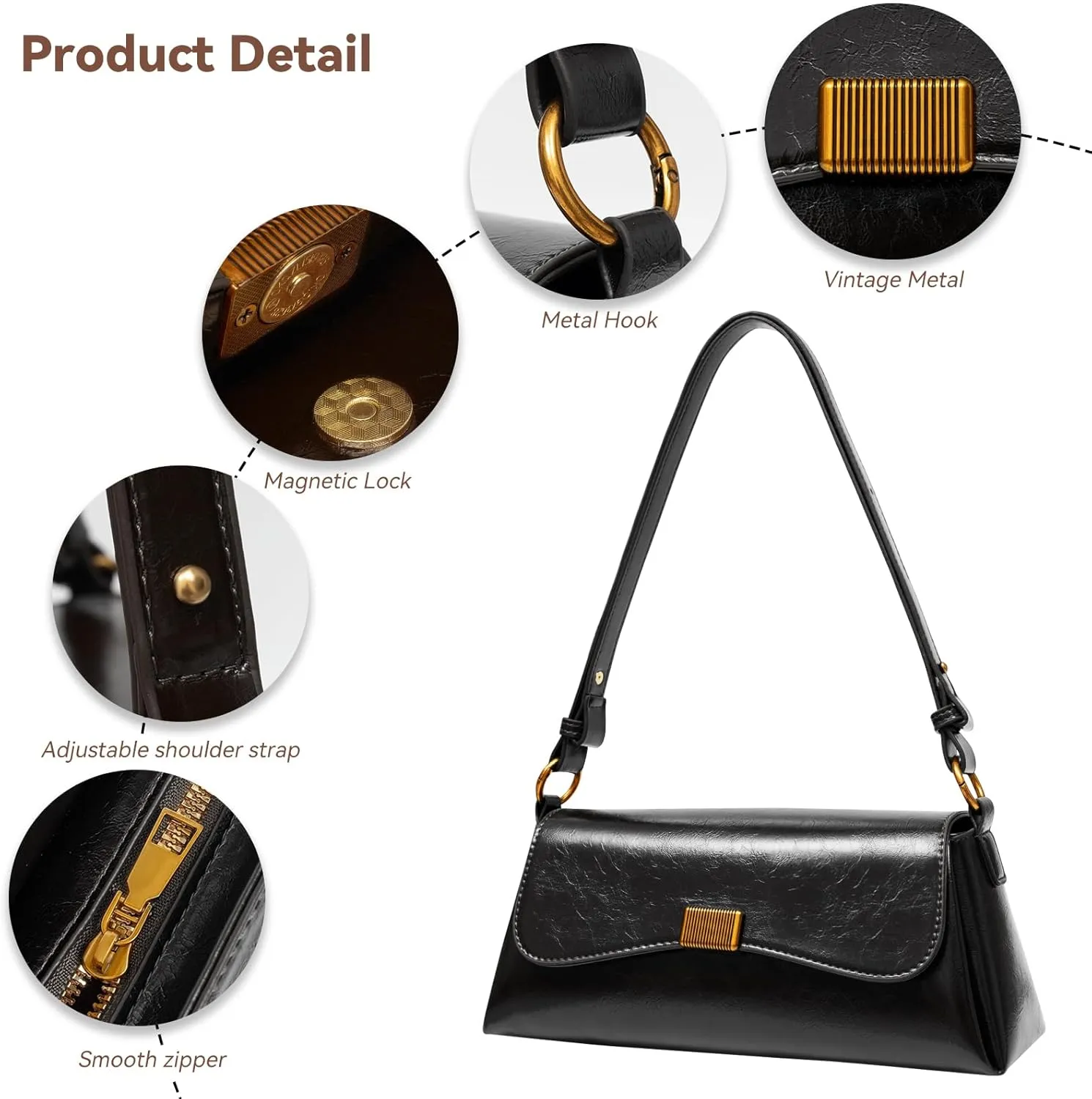 Shoulder Bag for Women Y2K Trendy Underarm Purse Vegan Leather Clutch Hobo Handbags