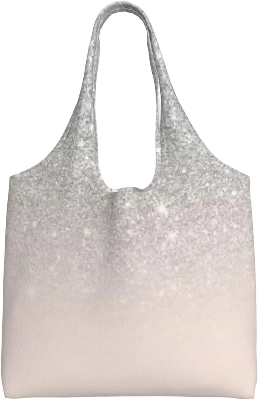 Silver Glitter Ombre Sparkles Canvas Tote Bag For Women  Lightweight & Durable Polyester, Oversized Carryall For Commuting, Shopping & Travel