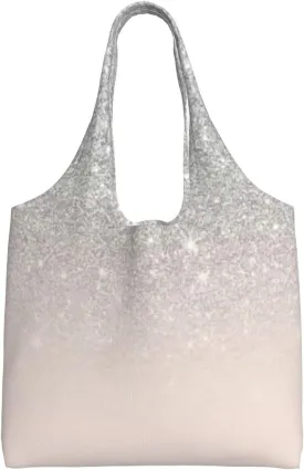 Silver Glitter Ombre Sparkles Canvas Tote Bag For Women  Lightweight & Durable Polyester, Oversized Carryall For Commuting, Shopping & Travel