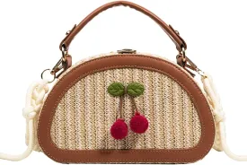 Small Straw Bag Handbag Shoulder Bag Summer Woven Cute Purses Vacation Beach Purse Crossbody Bag Cherry Gifts For Women