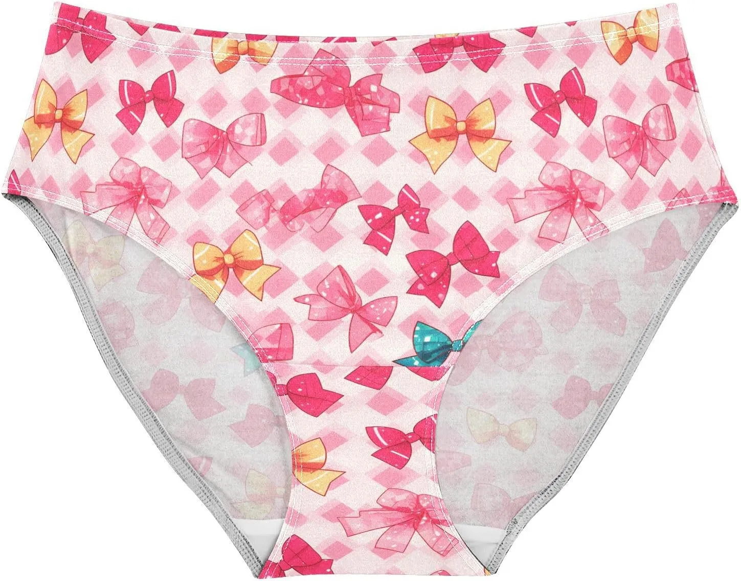 Soft Underwear Women Briefs Pink Coquette Bow Grid Breathable Ladies Hipster Panties