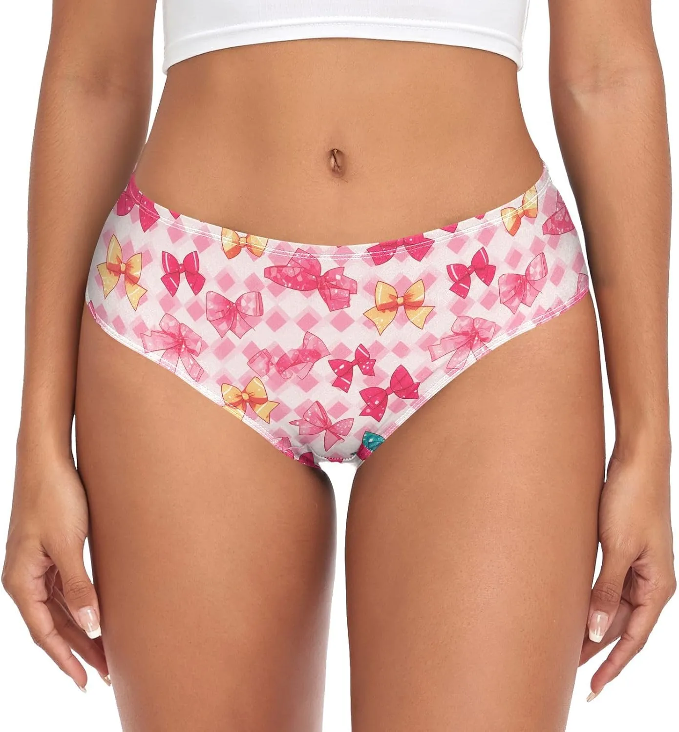 Soft Underwear Women Briefs Pink Coquette Bow Grid Breathable Ladies Hipster Panties