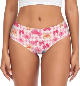 Soft Underwear Women Briefs Pink Coquette Bow Grid Breathable Ladies Hipster Panties