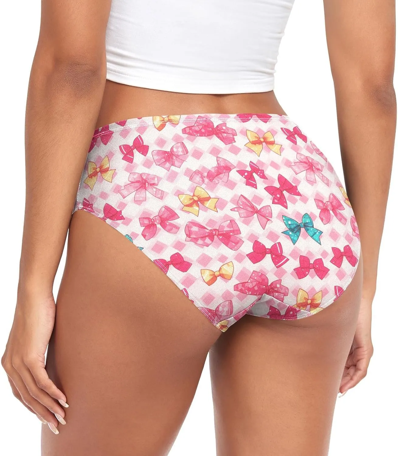 Soft Underwear Women Briefs Pink Coquette Bow Grid Breathable Ladies Hipster Panties