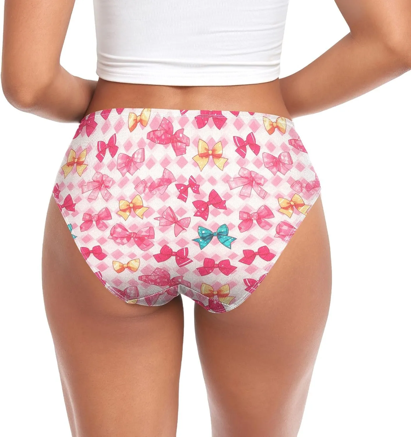 Soft Underwear Women Briefs Pink Coquette Bow Grid Breathable Ladies Hipster Panties