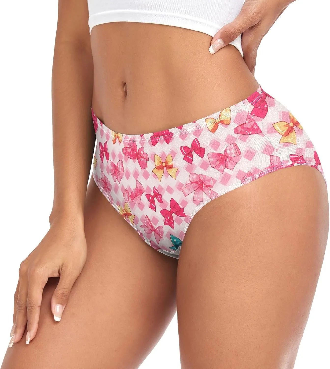 Soft Underwear Women Briefs Pink Coquette Bow Grid Breathable Ladies Hipster Panties