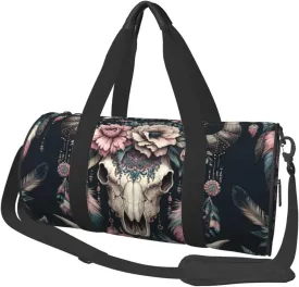 Sports Duffel Bag Rustic-Bohemian-Skulls Foldable Travel Tote Bag Weekender Sleepover Carry On Bag